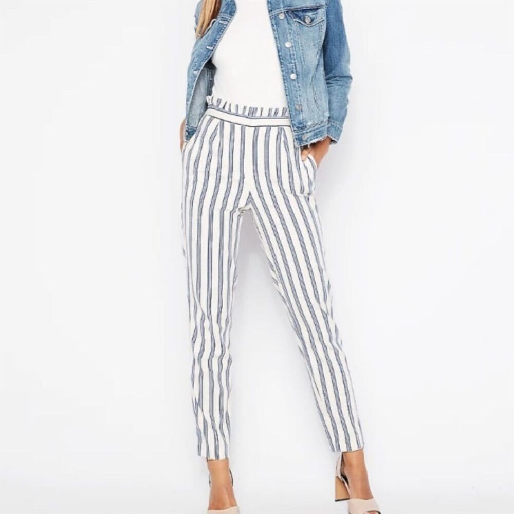 Express Women's Striped High Waisted Ankle Pants‎ Blue Size 00P